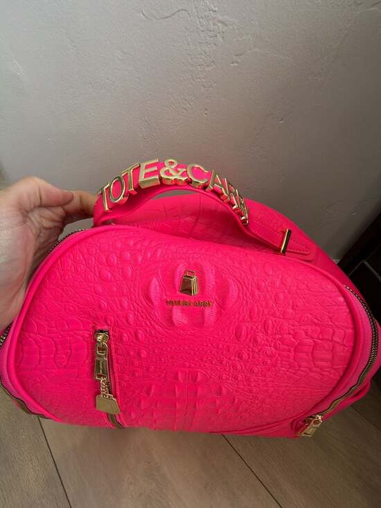 Tote & Carry Apollo 1 Crocodile Embossed Backpack in Neon Pink